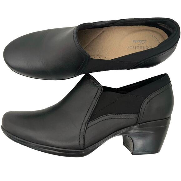 Clarks Emily Amelia Black Leather Loafer Pump Women’s Sz 7.5M Comfort Shoe - Picture 3 of 13